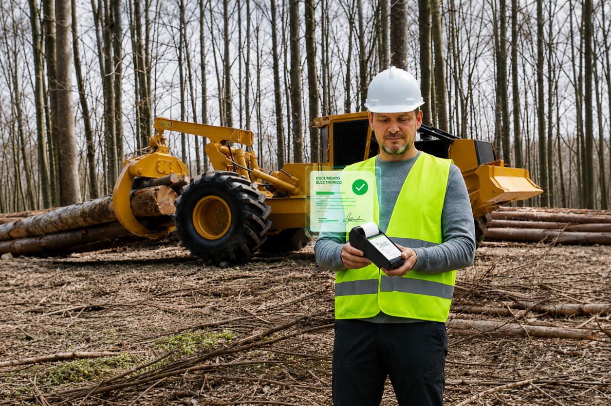 Persona enseñando una guía de despacho electronica aprobada con software móvil en rubro forestal 