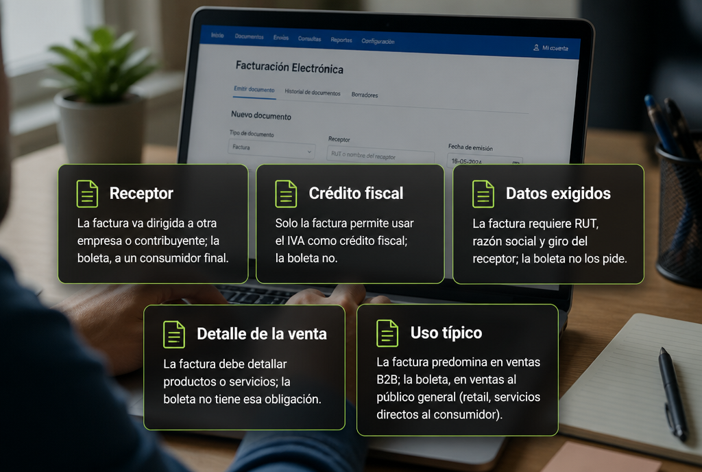 Diferencias entre factura o boleta electrónica en Chile
