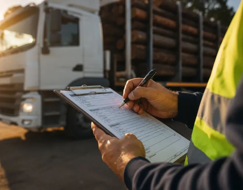 Fiscalizador revisando documentación de un vehículo durante una venta en terreno.