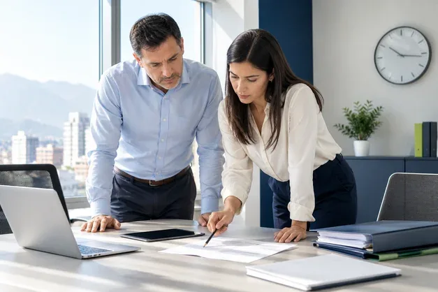 Profesionales revisando una factura para detectar errores y reclamarla.